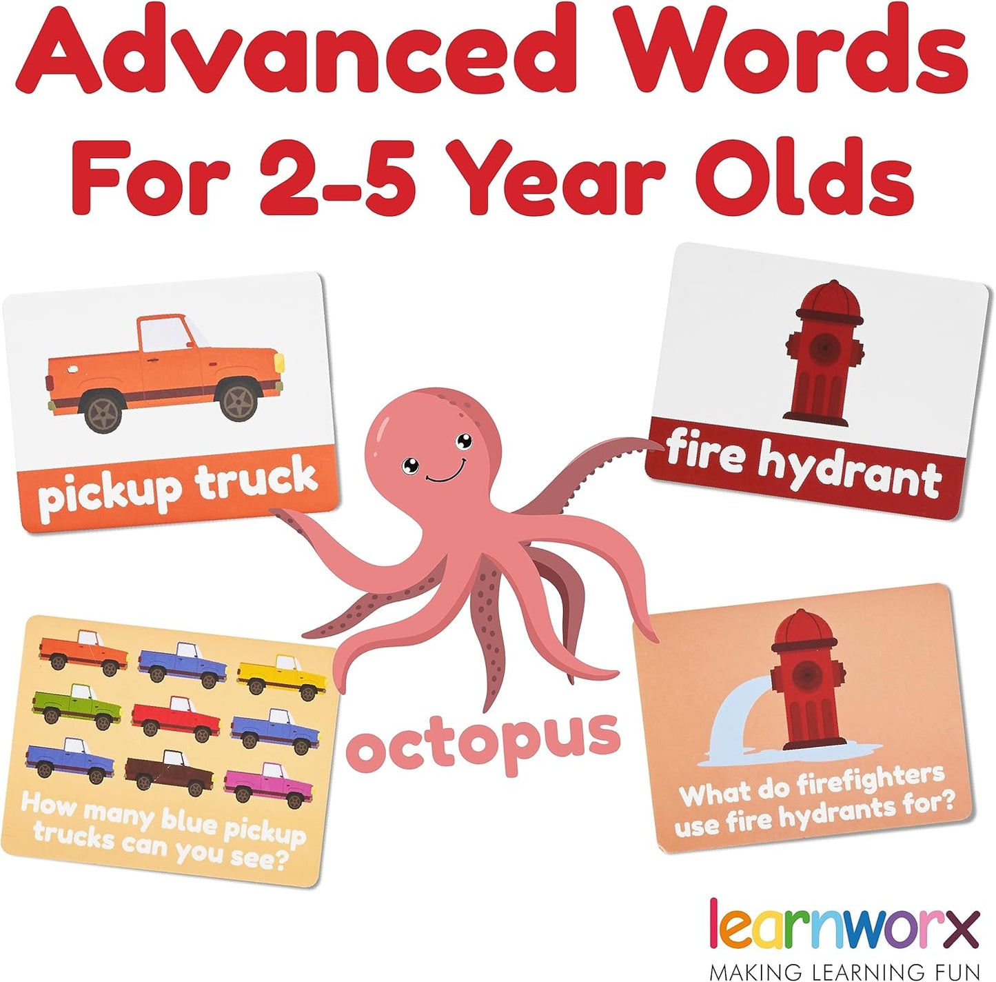 LearnWorx 101 Baby Flash Cards for Toddlers 1-3 | Award Winning First Words Toddler Flash Cards | Speech Toys Help Learn Objects, Numbers & Play Games - Big Toddler Learning Flashcards Preschool Kids