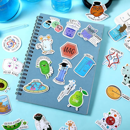 500 Pcs Punny Chemistry Stickers Natural Sciences Stickers Funny Biology Experiment Decals for Water Bottle Laptop Phone Notebook Luggage Decor, 25 Styles