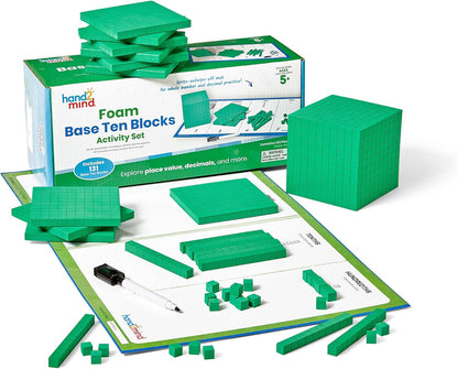 hand2mind Foam Base Ten Blocks Activity Set, Place Value Manipulatives, Base 10 Blocks for Math, Counting Cubes, Math Manipulatives 1st Grade, Small Group Classroom Must Haves (133 Pieces)
