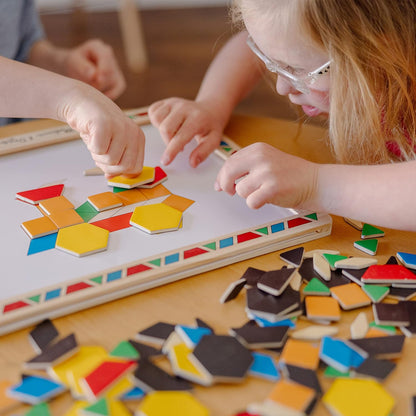 Melissa & Doug Deluxe Wooden Magnetic Pattern Blocks Set - Educational Toy with 120 Magnets and Carrying Case, Multi/None, 1 EA, English Only.
