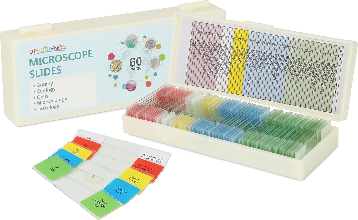 Microscope Slides with Specimens for Kids, 30 Lab-Grade Prepared Microscope Slides, Animal Plant Microbe Cells, STEM Biology Kit for Kids Ages 6-8 Homeschool, Classroom Labs & Science Education