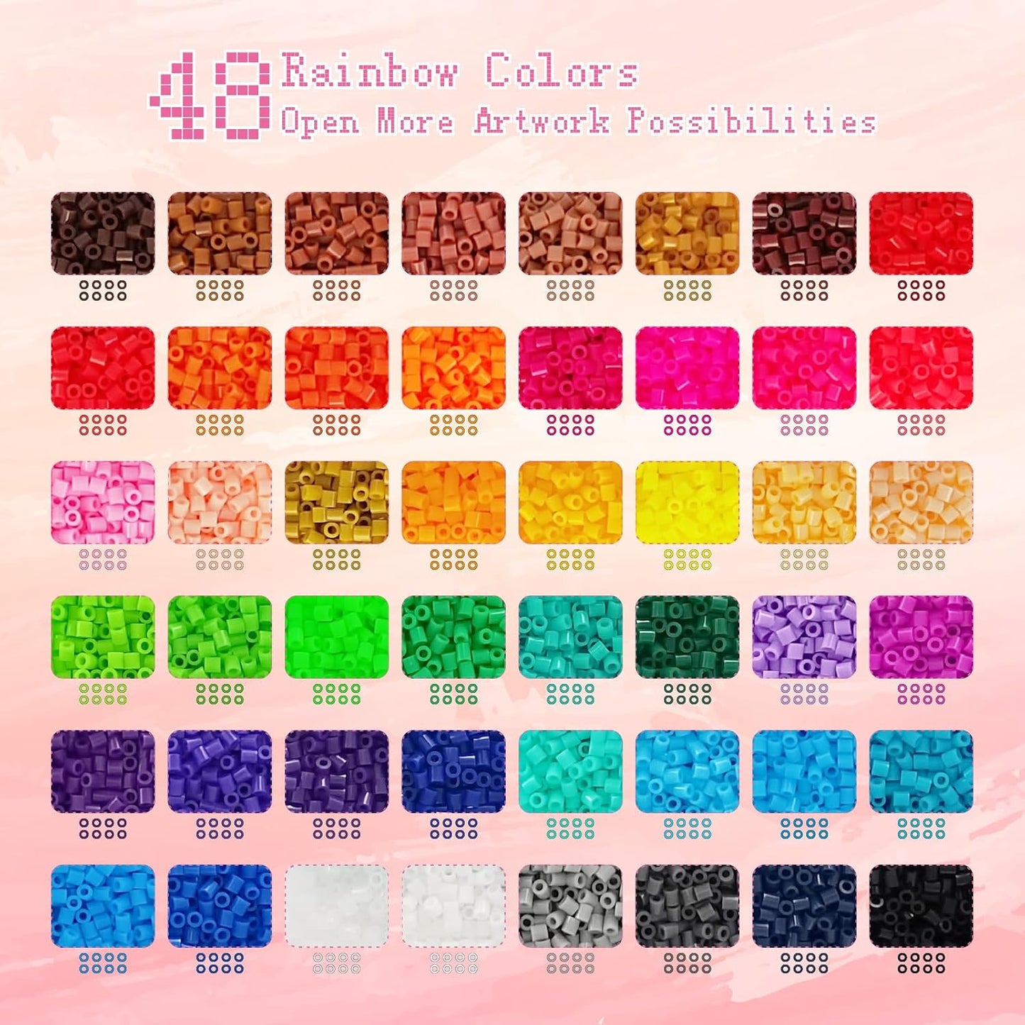 24,000 Fuse Beads Kit for Kids, 48 Colors 5mm Melting Beads Set with Pegboards, Ironing Paper, Tweezers & Accessories, Arts and Crafts Activity for Boys and Girls