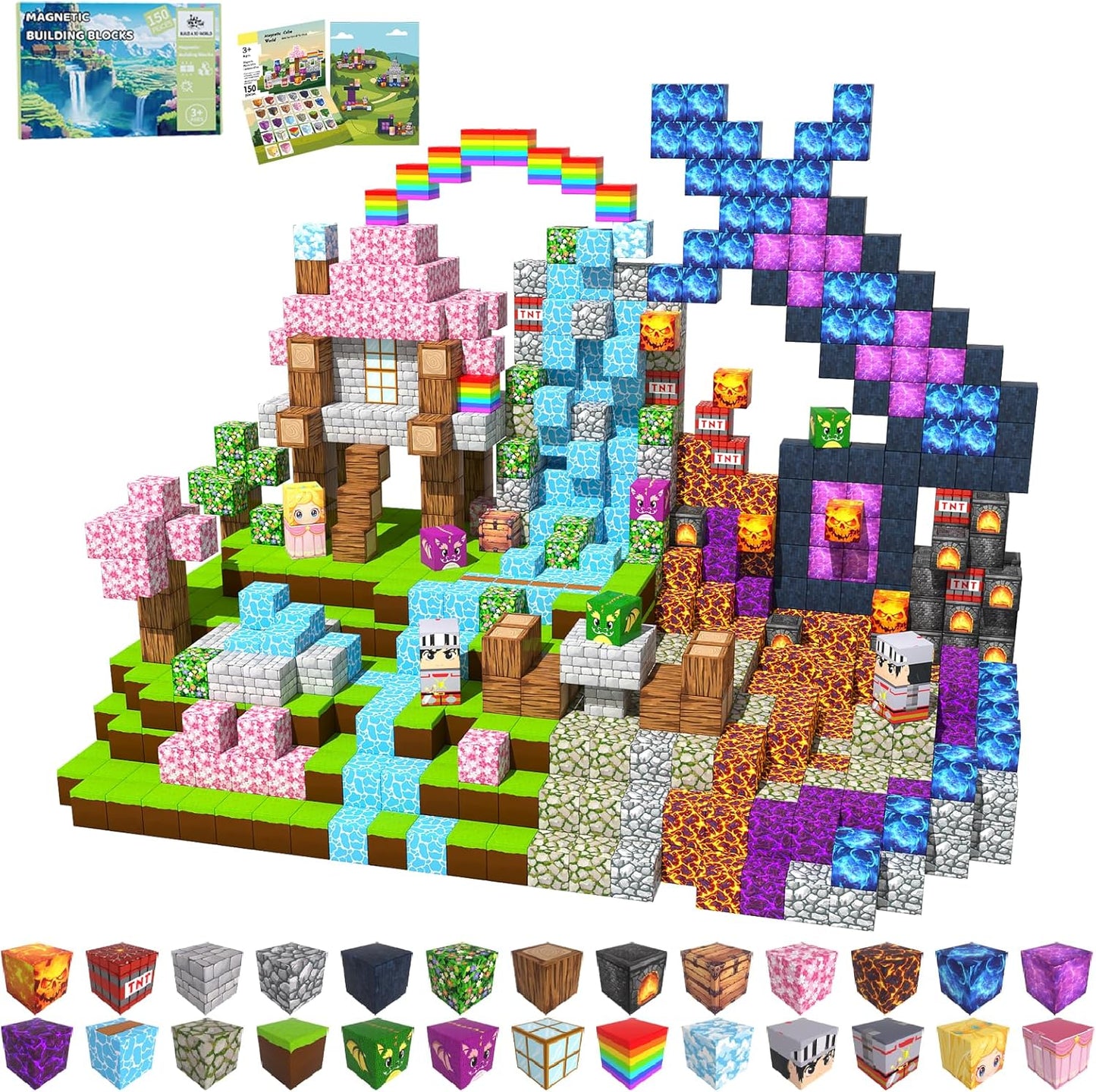 Magnetic Blocks Toys for Kids, 100 PCS Building Blocks Cubes, Stacking Magnetic Tiles Toys for Kids Toddlers Boys Girls Ages 3 4 5 6 7 8-12 Birthday Gifts Party Supplies (Underworld)