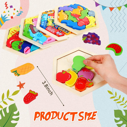 5 Pack Wooden Tangram Puzzle for Kids Wooden Hexagon Puzzle Block Teaser Geometric Shapes Tangram Games for Jigsaw 3D Logic IQ Game Gift(Geometry)