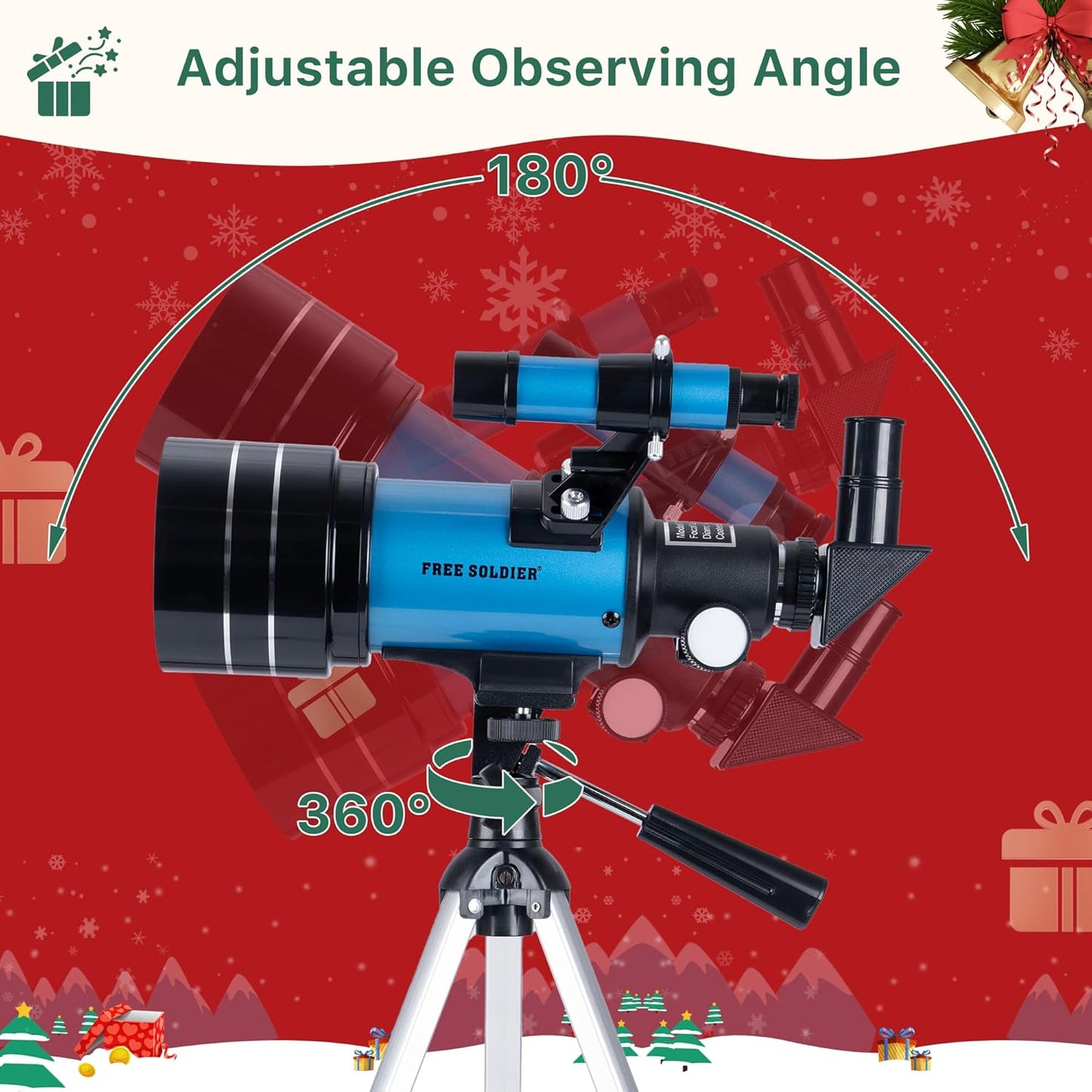 FREE SOLDIER Telescope for Kids 70mm Aperture Astronomical Refractor Telescopes for Beginners (15X-150X) 300mm Telescope for Adults High Powered with A Phone Adapter & A Wireless Remote (White)