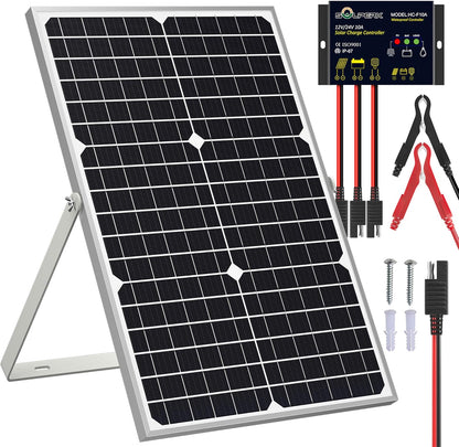 SOLPERK Solar Panel Kit 50W 12V, Waterproof Solar Battery Trickle Charger Maintainer + Waterproof Controller + Adjustable Mount Bracket for Boat Car RV Motorcycle(Without Mounting Bracket)