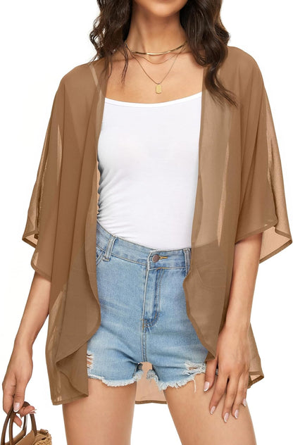 Womens Kimono Cardigans Beach Cover ups Swimwear Puff Sleeve Loose Casual Summer Tops 2026