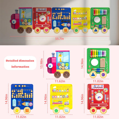 Train Activity Wall Busy Board,Wooden Busy Board Train Activity Wall Panels,Montessori Sensory Wall Toys Panel for Kids, Learning Activity Center for Playroom,3 Years Old and Over