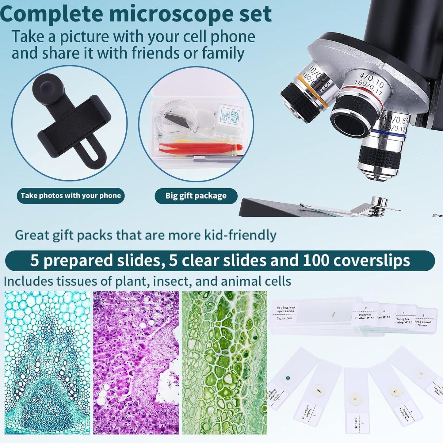 Microscope 40X-2500X Magnification with 4.3-inch Display, Wide-Angle 10X and 25X eyepieces, and Built-in 5-megapixel Camera for School Labs, Animal Husbandry (White)