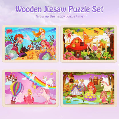 Wooden Puzzles Toys for Kids Ages 3-5, Set of 4 Packs with 20-Piece Farm, Animals Theme Wood Jigsaw Puzzles, Preschool Educational Brain Teaser Toys for Boys and Girls 3-6 Years Old.