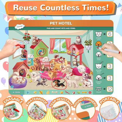 Search and Find Books for Kids 3-5, Reusable Preschool Learning Activities, Perfect Road Trip Essentials, Educational Toys, 28 PCS Busy Books for 3 4 5 6 Year Old Boys Girl Christmas Birthday Gifts
