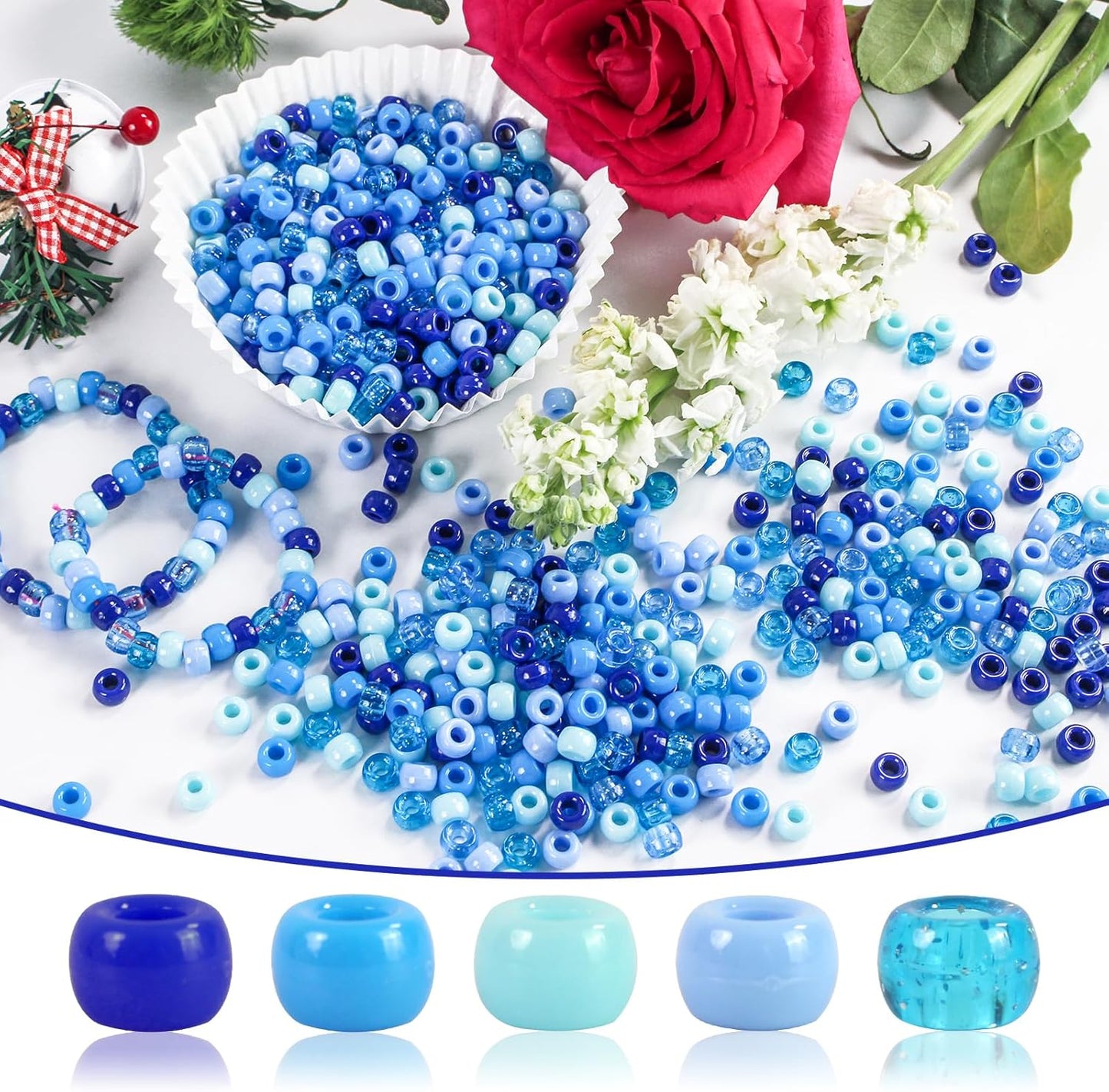 2000 Pcs Multi-Colored Glitter Pony Beads, 6x9mm, Round, Acrylic, Loose Beads, Perfect for Bracelets, Jewelry Making, Crafts