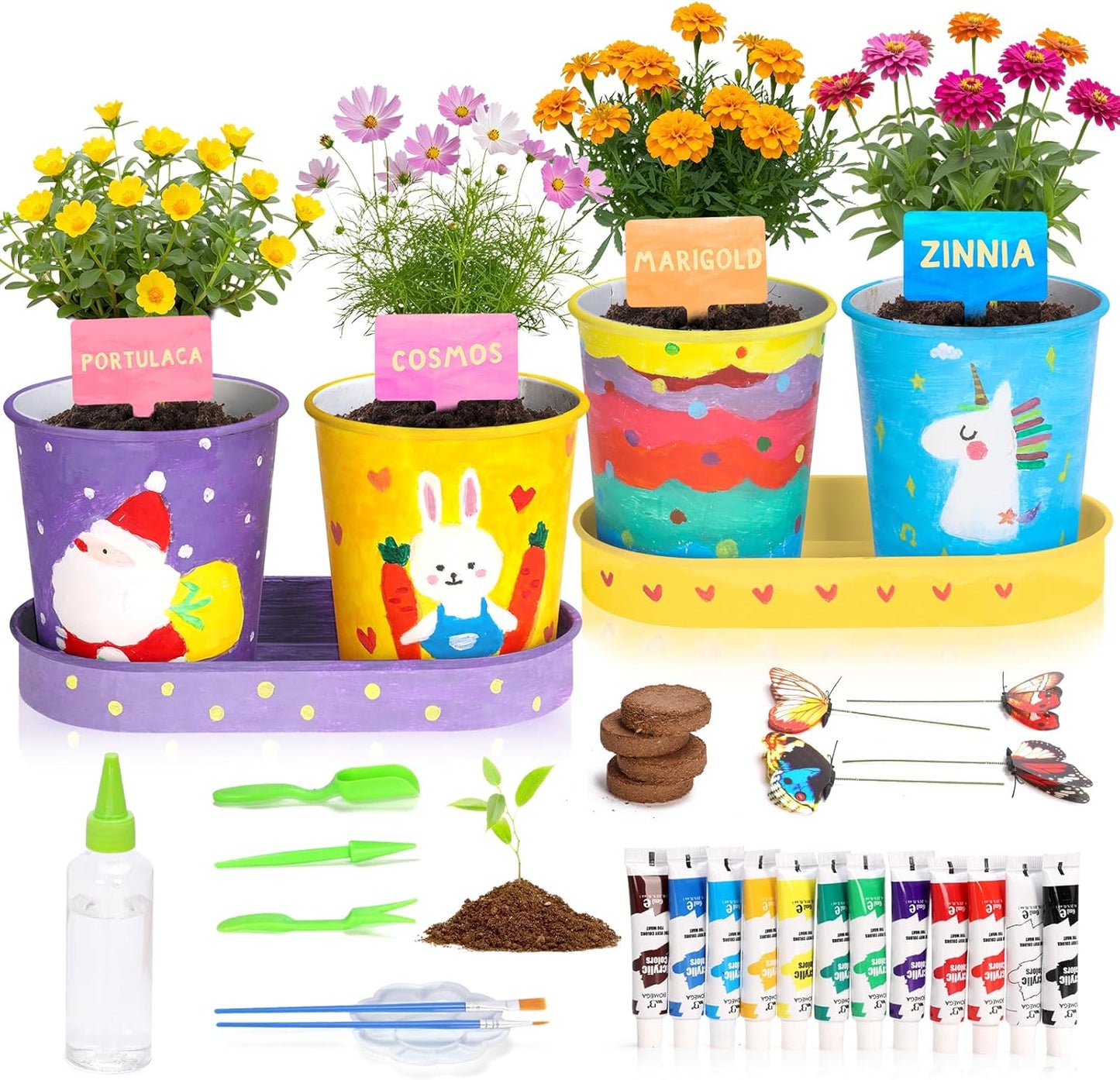 YAUNGEL Paint & Plant Flower Kids Gardening Set, Arts and Crafts for Kids Ages 8-12 Plant Growing Kit with 4 Pots, Easter Birthday Gifts for Girls & Boys Children