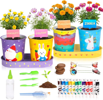YAUNGEL Paint & Plant Flower Kids Gardening Set, Arts and Crafts for Kids Ages 8-12 Plant Growing Kit with 4 Pots, Easter Birthday Gifts for Girls & Boys Children