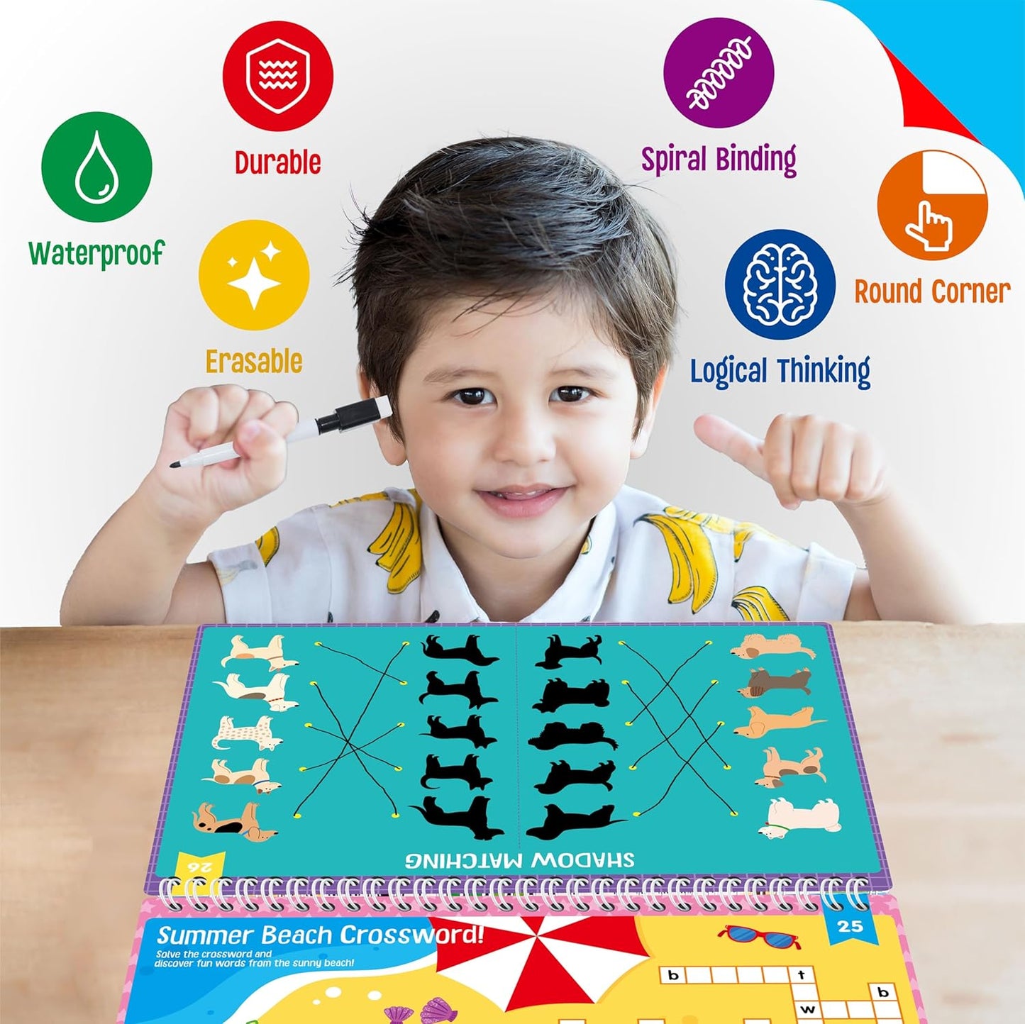 SpriteGru Dry Erase Mazes Game Pad, 30 Mazes Reusable & Erasable Book, Fun Brain Challenge Games Interesting Educational Toy and Learning Tool for Road Trip Airplane Travel