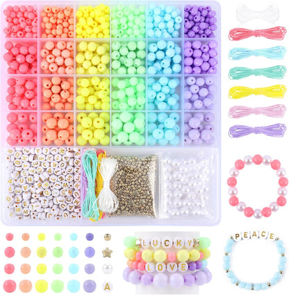 1720+pcs Pony Beads Kit 1830pcs 6 Style Letter Alphabet Beads Rainbow Plastic Pony Bead Bulk Multicolor Kandi Bead Elastic String DIY Crafts Jewelry Making Kit for Bracelets Necklaces