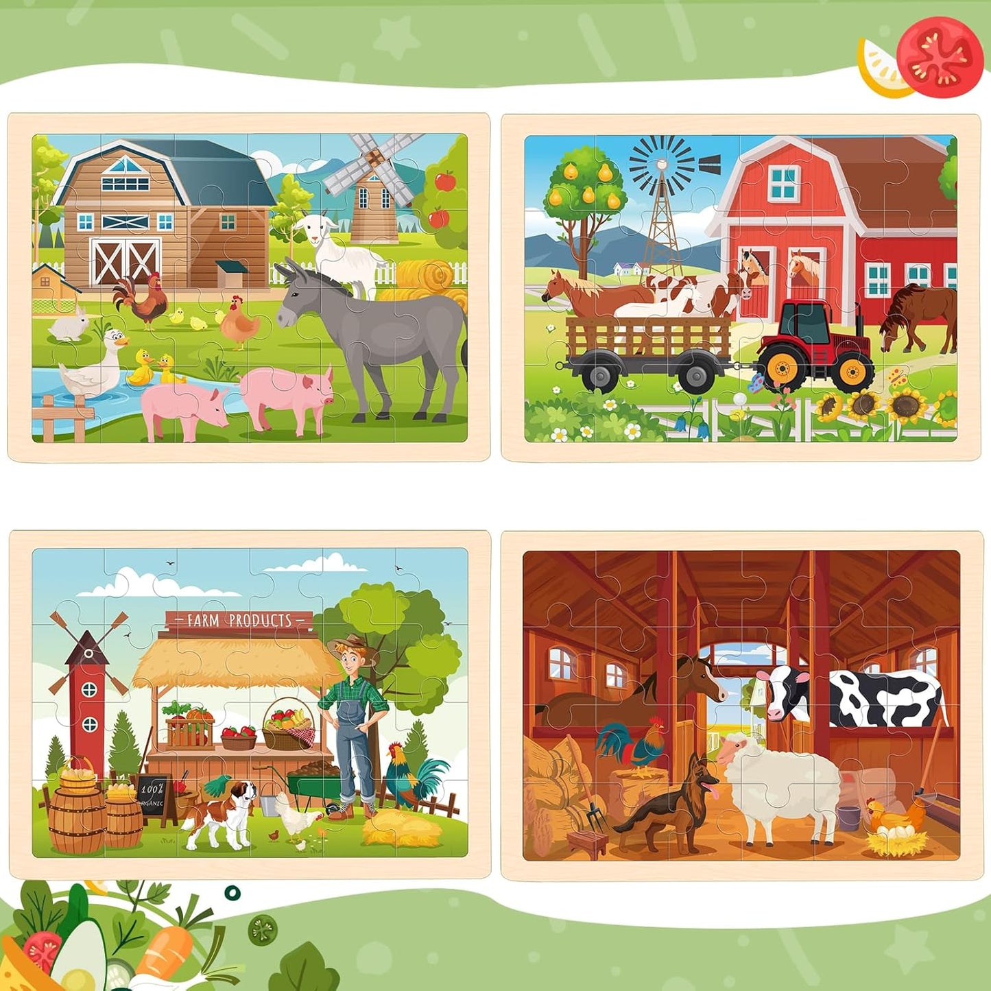 Puzzles for Kids Ages 4-6, 4 Packs Wooden Animals Jigsaw Puzzles for Toddlers Ages 3-5, Preschool Educational Puzzles Boards Toys Gifts for 3 4 5 6 Boys Girls