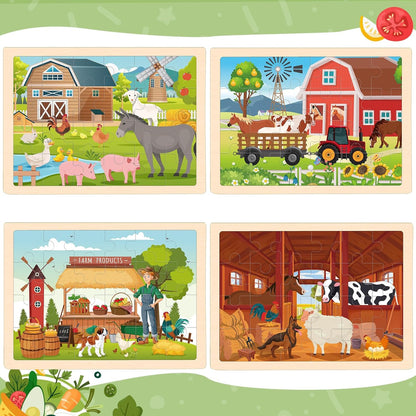 Puzzles for Kids Ages 4-6, 4 Packs Wooden Animals Jigsaw Puzzles for Toddlers Ages 3-5, Preschool Educational Puzzles Boards Toys Gifts for 3 4 5 6 Boys Girls