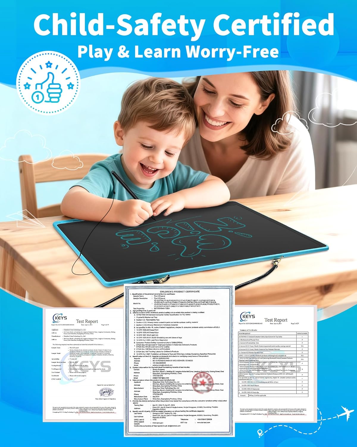 Magnetic LCD Writing Tablet for Fridge, 13 Inch Writing Tablet for Kids, Toddler Drawing Pad, Learning Toys for Boys Girls Ages 3.4.5.6.7.8, Writing Board for to-Do Lists and Family Messages (Blue)