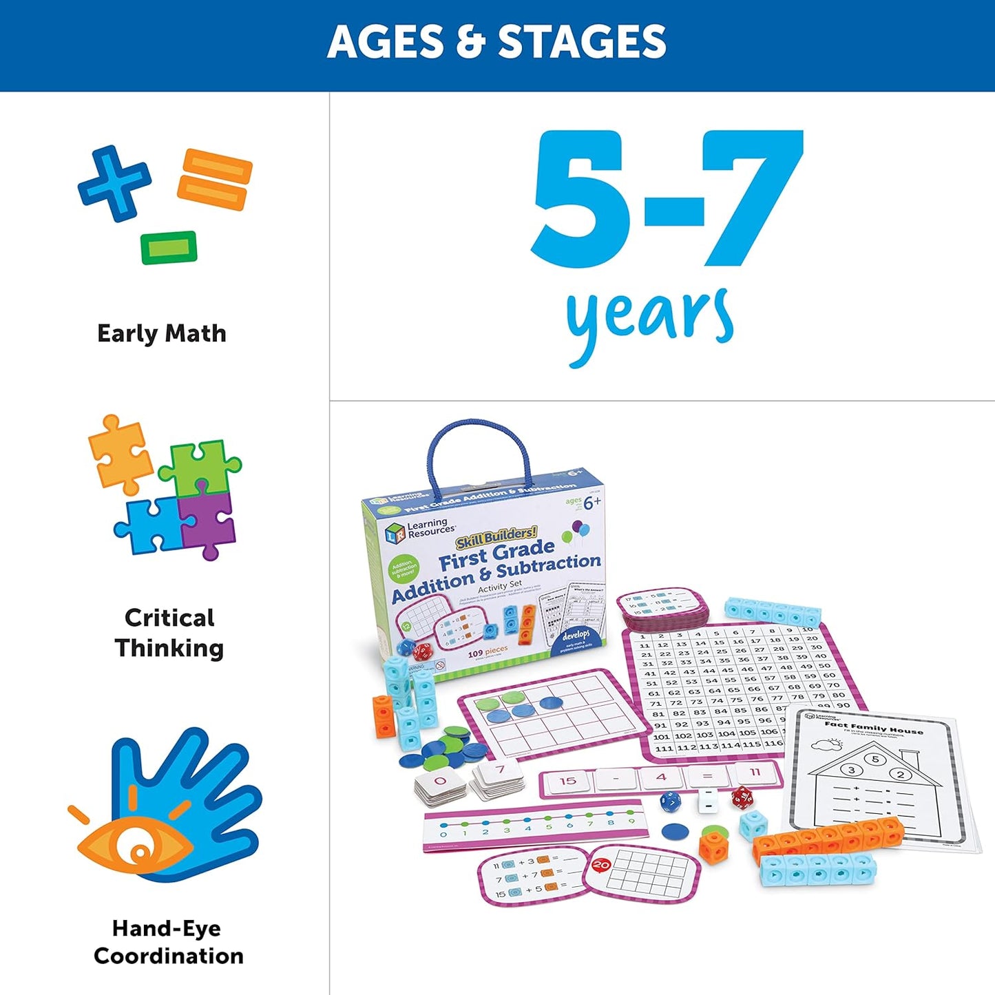 Learning Resources Skill Builders! First Grade Addition and Subtraction - Math Manipulatives, Number Recognition Skills, Classroom Must Haves, Teaching Materials, Back to School Essentials