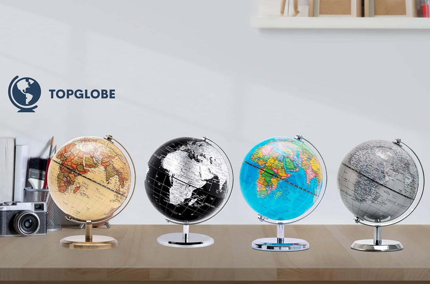 Political Globe Dia 5.5-inch / 14cm- Educational/Geographic - Stainless Steel Arc and Base - School, Home, and Office