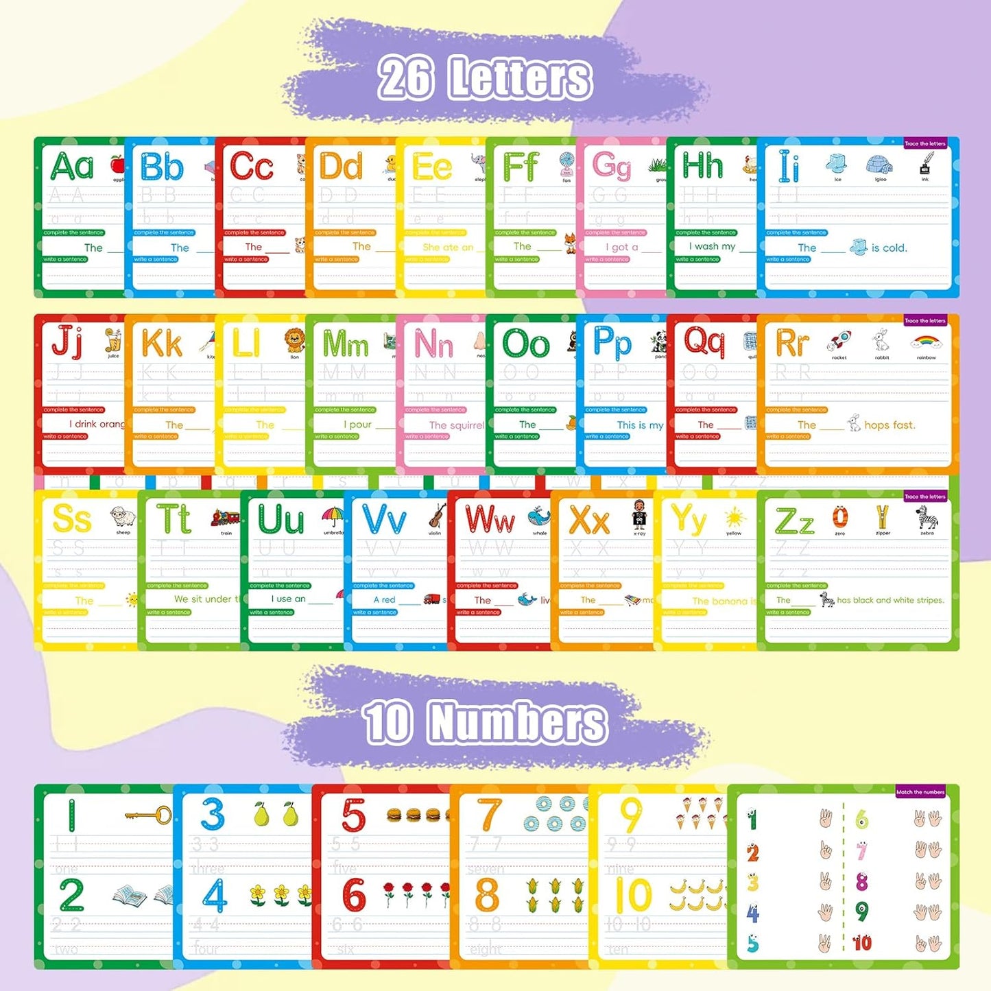 ABC Handwriting Drawing Practice Cards,Alphabet & Number Dry Erase Board for Kids,Phonics Sight Word Flash Card,Letter Practice for Kindergarten,Perfect for Preschool, Homeschool & Kindergarten