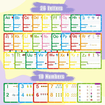 ABC Handwriting Drawing Practice Cards,Alphabet & Number Dry Erase Board for Kids,Phonics Sight Word Flash Card,Letter Practice for Kindergarten,Perfect for Preschool, Homeschool & Kindergarten