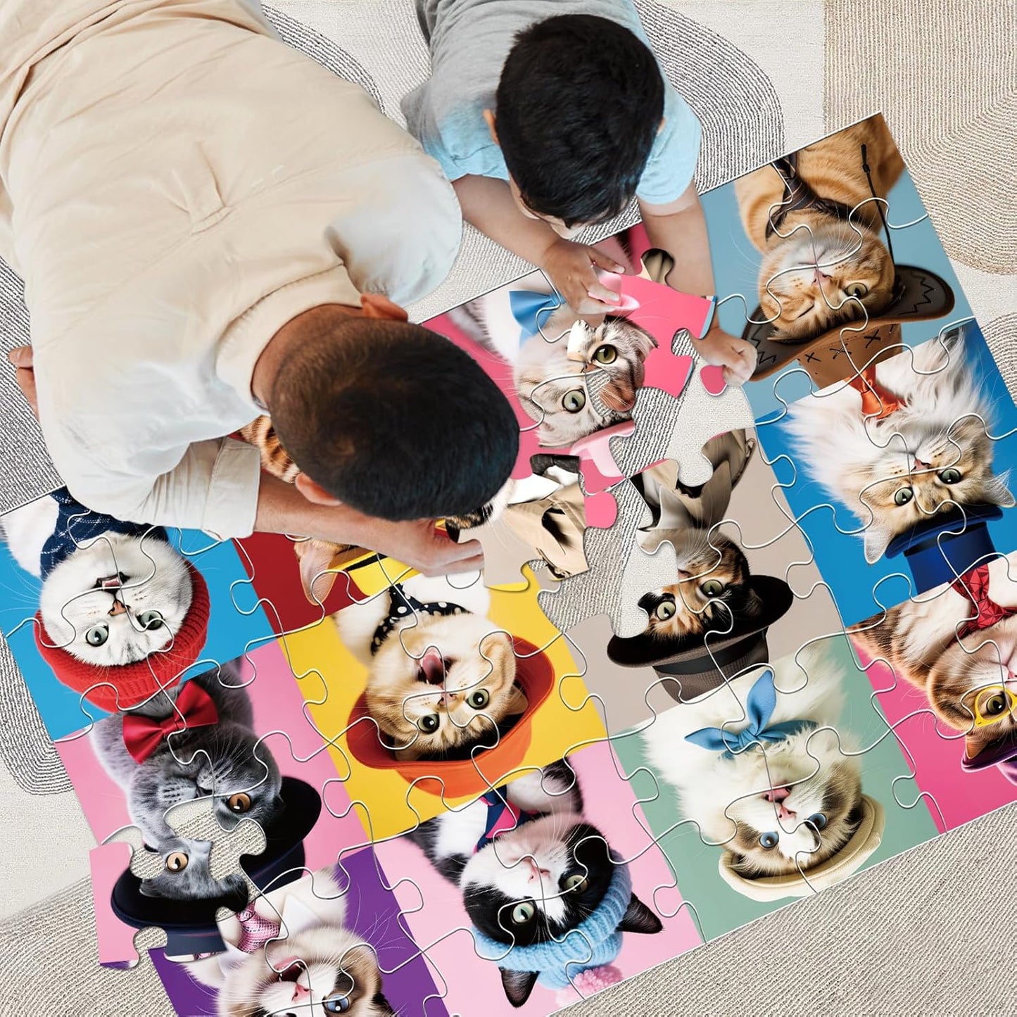 Jumbo Floor Puzzle for Kids,48 Piece Cat Jigsaw Puzzles,Pet Learning Educational Toys for Toddlers Ages 3-5,Children Easter Gift for Boy Girl Ages 4-8