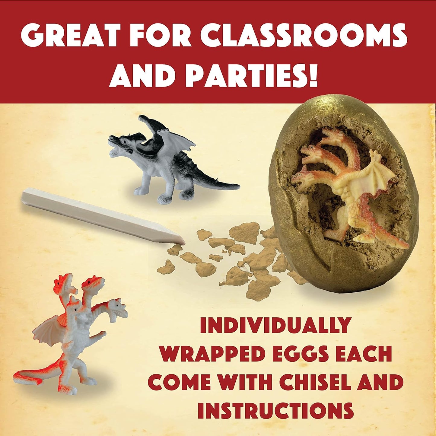 MindWare Dig It Up! Discoveries Dragon Eggs Dig Kit - Includes 12 Dragon Eggs with Toys Inside, Chisel Tools, Instruction Sheets & Excavation Guidebook