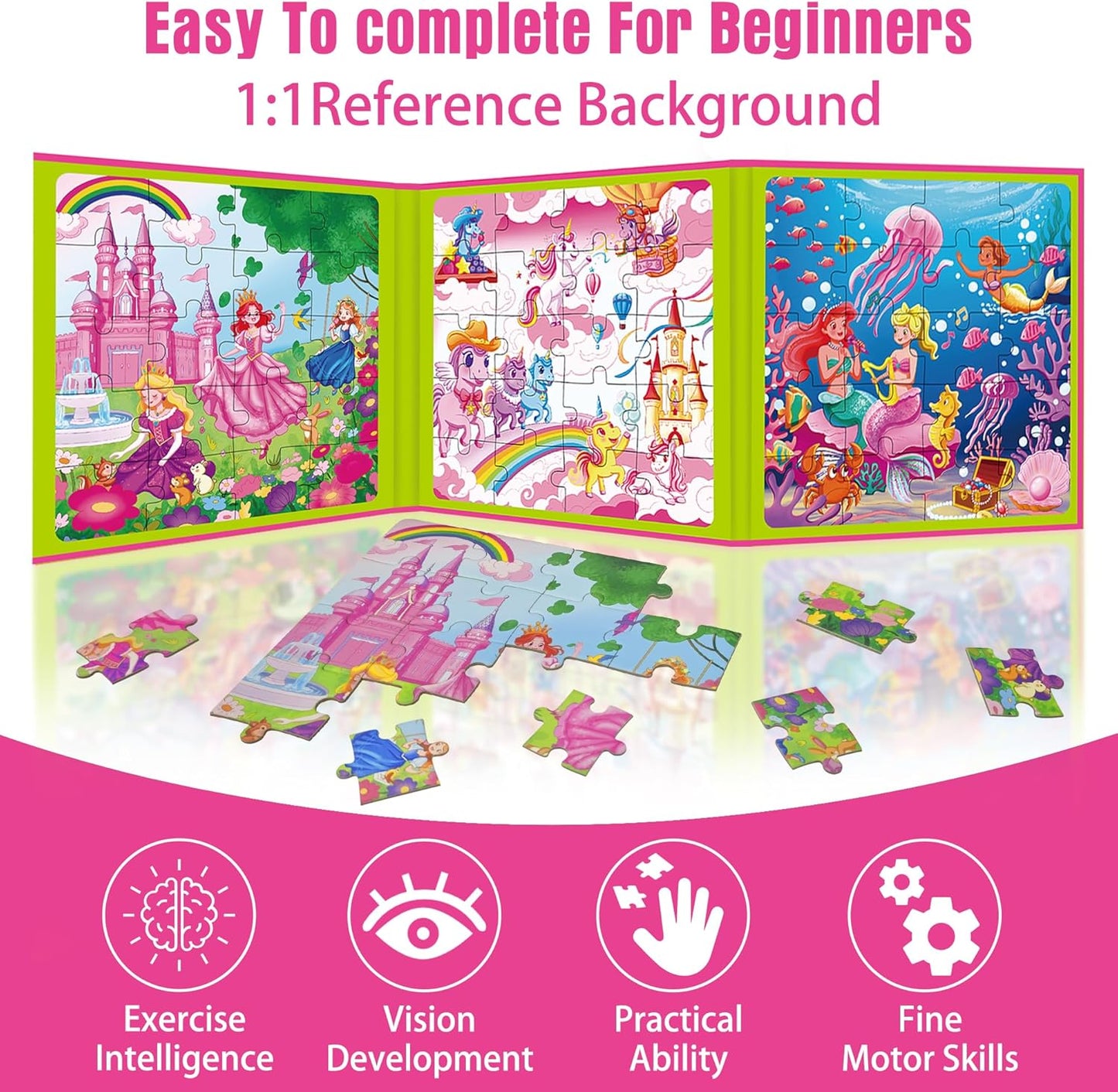 Magnetic Unicorn Mermaid Princess Puzzle for Girls Ages 3-6, 20 Piece Travel Magnetic Puzzle for Toddlers, Car Airplane Road Trip Activity Toy