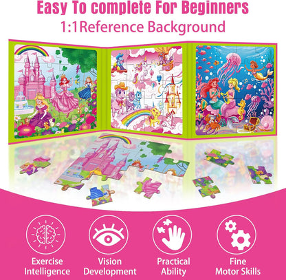 Magnetic Unicorn Mermaid Princess Puzzle for Girls Ages 3-6, 20 Piece Travel Magnetic Puzzle for Toddlers, Car Airplane Road Trip Activity Toy
