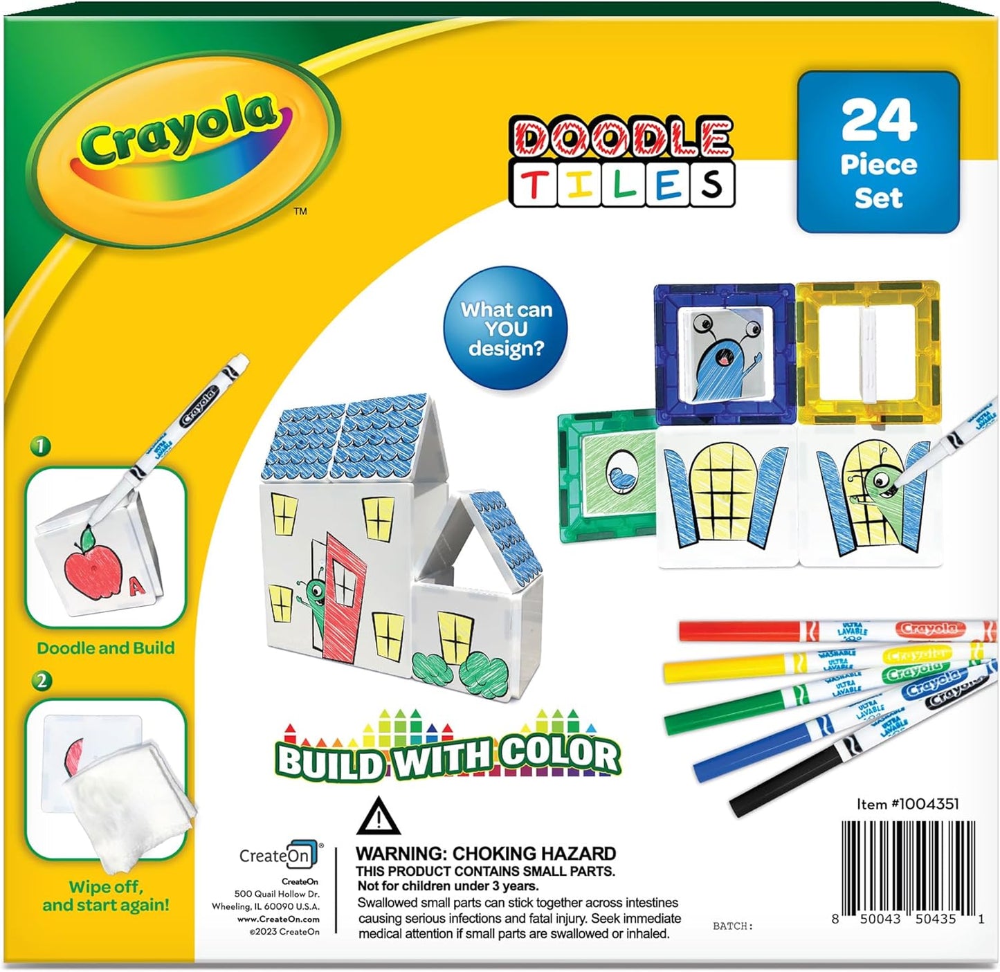 CreateOn Crayola Glitter Magnetic Tiles, Building Set for Kids, Magnetic Tiles, Kids’ Building Toys, STEM & Montessori Toys for Boys and Girls Ages 3+, 24-Piece Set (Glitter)