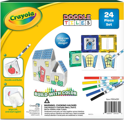 CreateOn Crayola Glitter Magnetic Tiles, Building Set for Kids, Magnetic Tiles, Kids’ Building Toys, STEM & Montessori Toys for Boys and Girls Ages 3+, 24-Piece Set (Glitter)