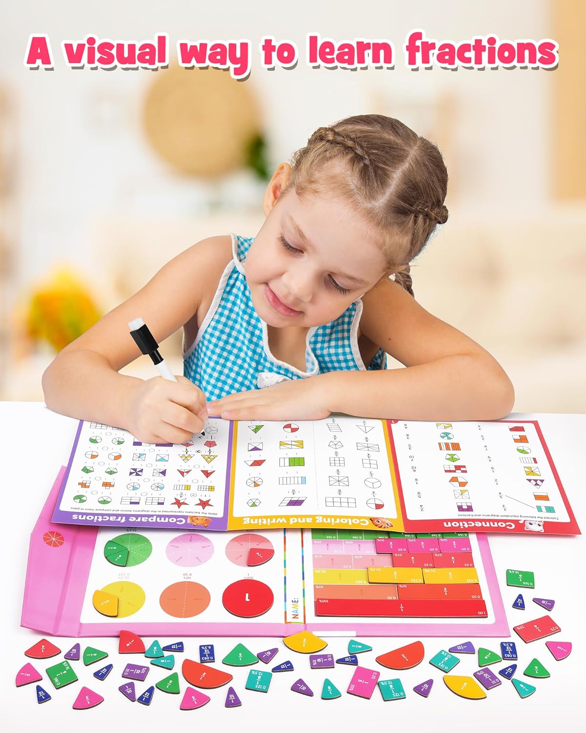D-FantiX Magnetic Fraction Educational Puzzle, Magnetic Fraction Tiles & Fraction Circles Set, Math Manipulatives for Elementary School, Montessori Fraction Manipulatives Learning Toys for Kids