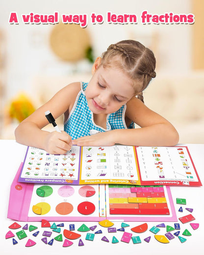 D-FantiX Magnetic Fraction Educational Puzzle, Magnetic Fraction Tiles & Fraction Circles Set, Math Manipulatives for Elementary School, Montessori Fraction Manipulatives Learning Toys for Kids