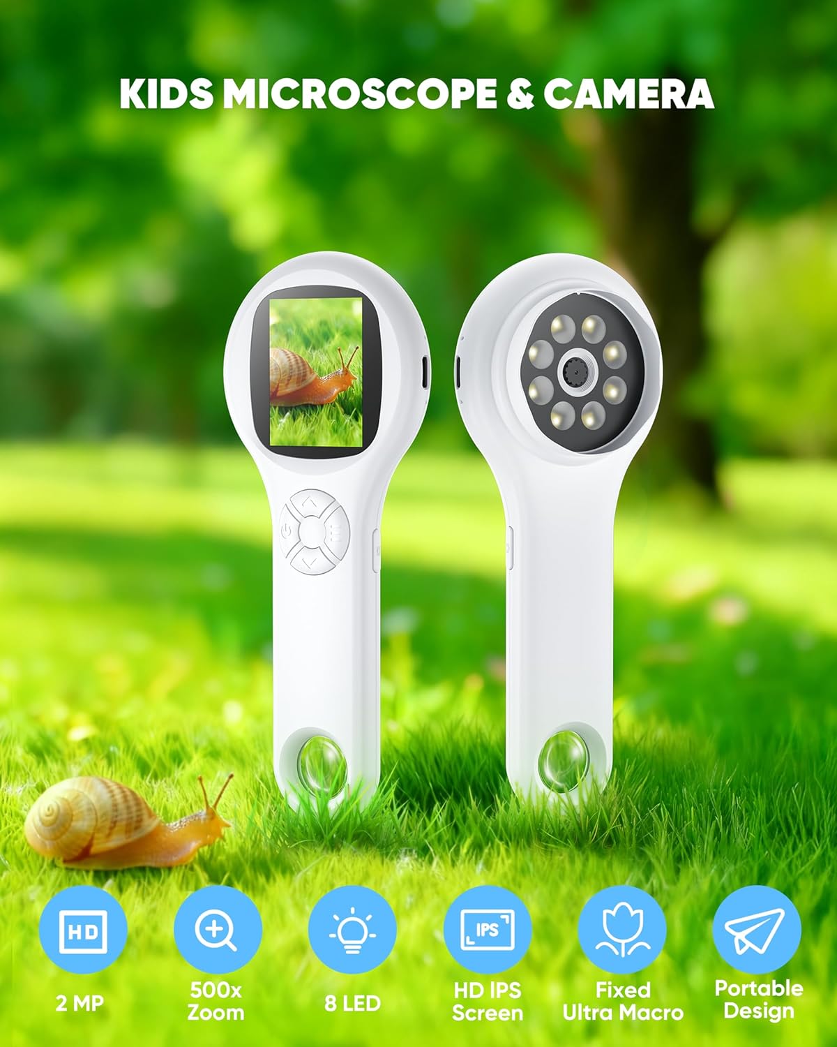 Microscope for Kids - Mini Pocket Digital Kids Microscope, Portable Handheld USB 500X Magnifying Glass, 4X Zoom, Christmas Birthday Gifts for Boys Girls Aged 3-12