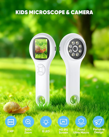 Microscope for Kids - Mini Pocket Digital Kids Microscope, Portable Handheld USB 500X Magnifying Glass, 4X Zoom, Christmas Birthday Gifts for Boys Girls Aged 3-12