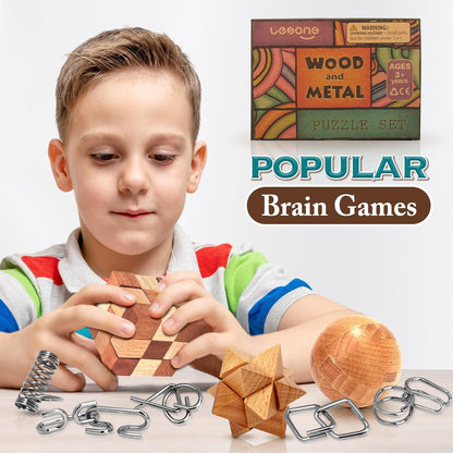 Brain Teaser Wooden Metal Puzzles - Easter Gifts for Kids Teens Brain Teaser Disentanglement Iron Link Unlock Interlock Game Chinese Ring Magic Trick Toy for Party Favors Kids Adults Challenge 32pack
