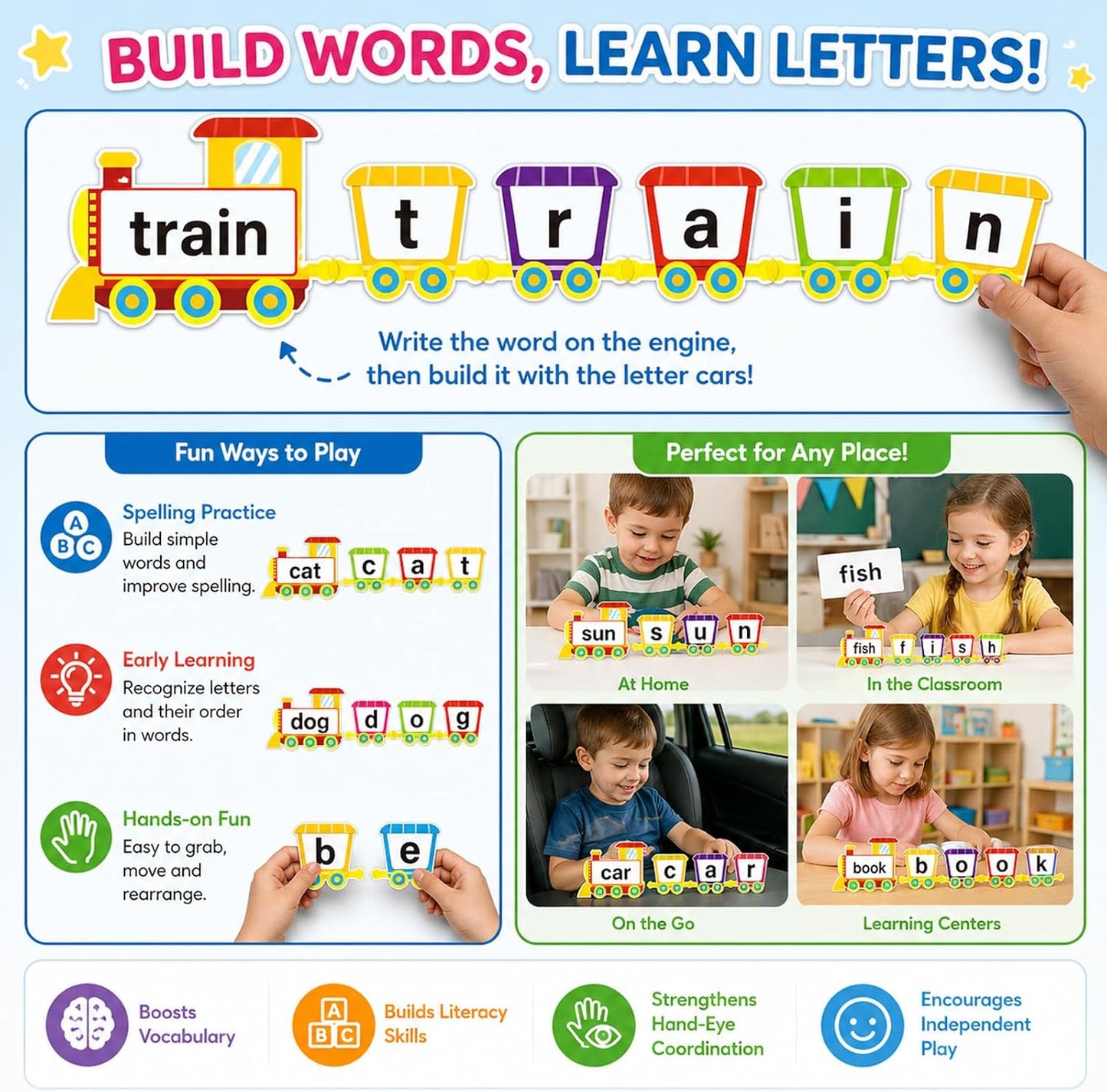 Little Train Alphabet Flash Cards Spelling Game Dry Erase Sight Word Flash Cards Learning Resources ABC Learning Classroom Games