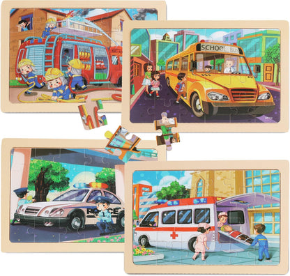 4 Sets of Wooden Puzzles, Each Set has 24 Pieces, Including Castle Unicorn Princess, for Toddlers 3-5, Puzzles for Kids Ages 4-6, Preschool Educational Brain Teaser Toys for Girls 3 4 5 6 Years Old.