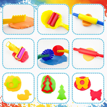 Dough Tools for Kids,9-Piece Kids Clay and Dough Tool Kit– Includes Roller, Rolling Pins, Cutting Tools, Safe Scissors & Plastic Knife for Fun DIY Craft Activities