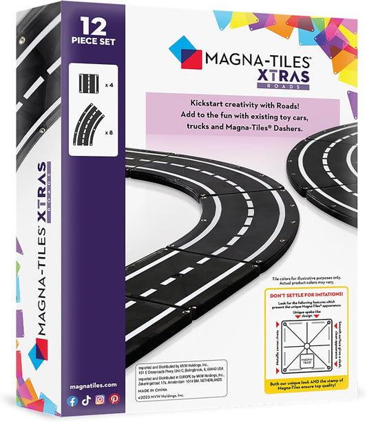 MAGNA-TILES XTRAS: Roads 12 Piece Magnetic Construction Set, The ORIGINAL Magnetic Building Brand