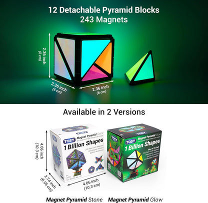 TOSY Magnet Pyramid Stone - 1 Cube Transforms into 1 Billion Shapes (Bunny, Egg Basket, Flowers, Heart), Easter Birthday Gift, 12 pcs, 243 Magnets, Holographic Design, Puzzle/STEM Toy