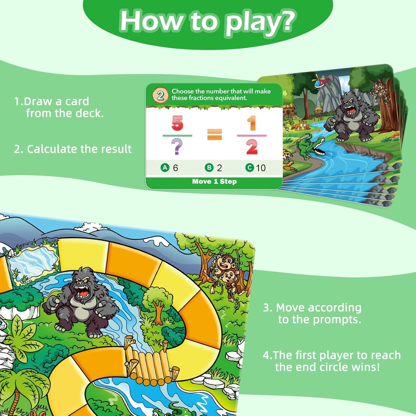 Broytain Forest Fraction Board Game|Math Games for Kids|Fraction Play Games - Gr. 3-4|Educational Learning Board Games for Boys and Girls|Classroom Travel Indoor Outdoor Family Game