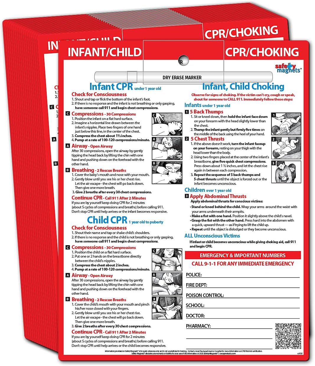 Safety Magnets by ZOCO – Infant and Child CPR & Choking Magnet – Laminated 8.5"x11" Emergency Numbers Fridge Card – First Aid Heimlich Maneuver for Parents, Caregivers, Daycare, Babysitters