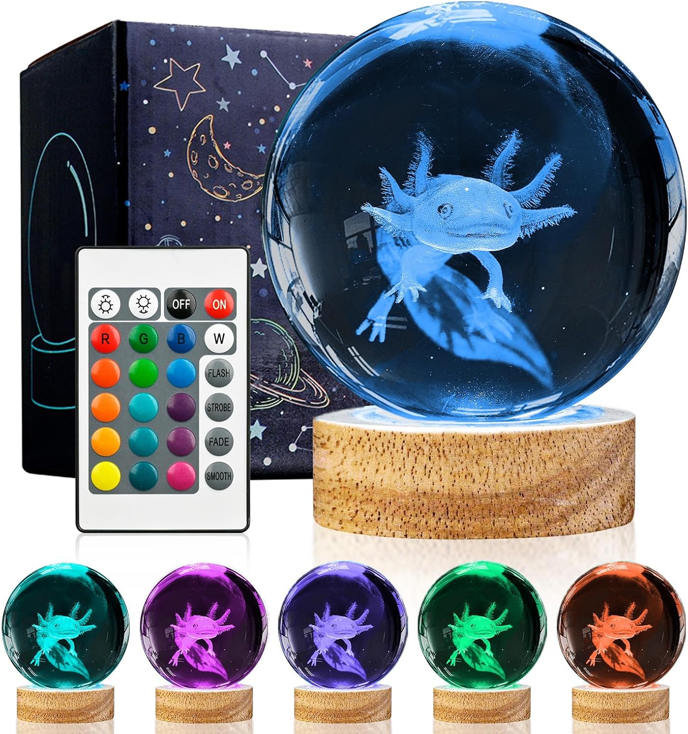 3D Solar System Crystal Ball Night Light with 16 Color LED Wooden Base, Upgraded 3.15 Inch Galaxy Planets Glass Ball Lamps with Remote for Birthday Christmas, Astronomy Space Gifts for Boys Girls