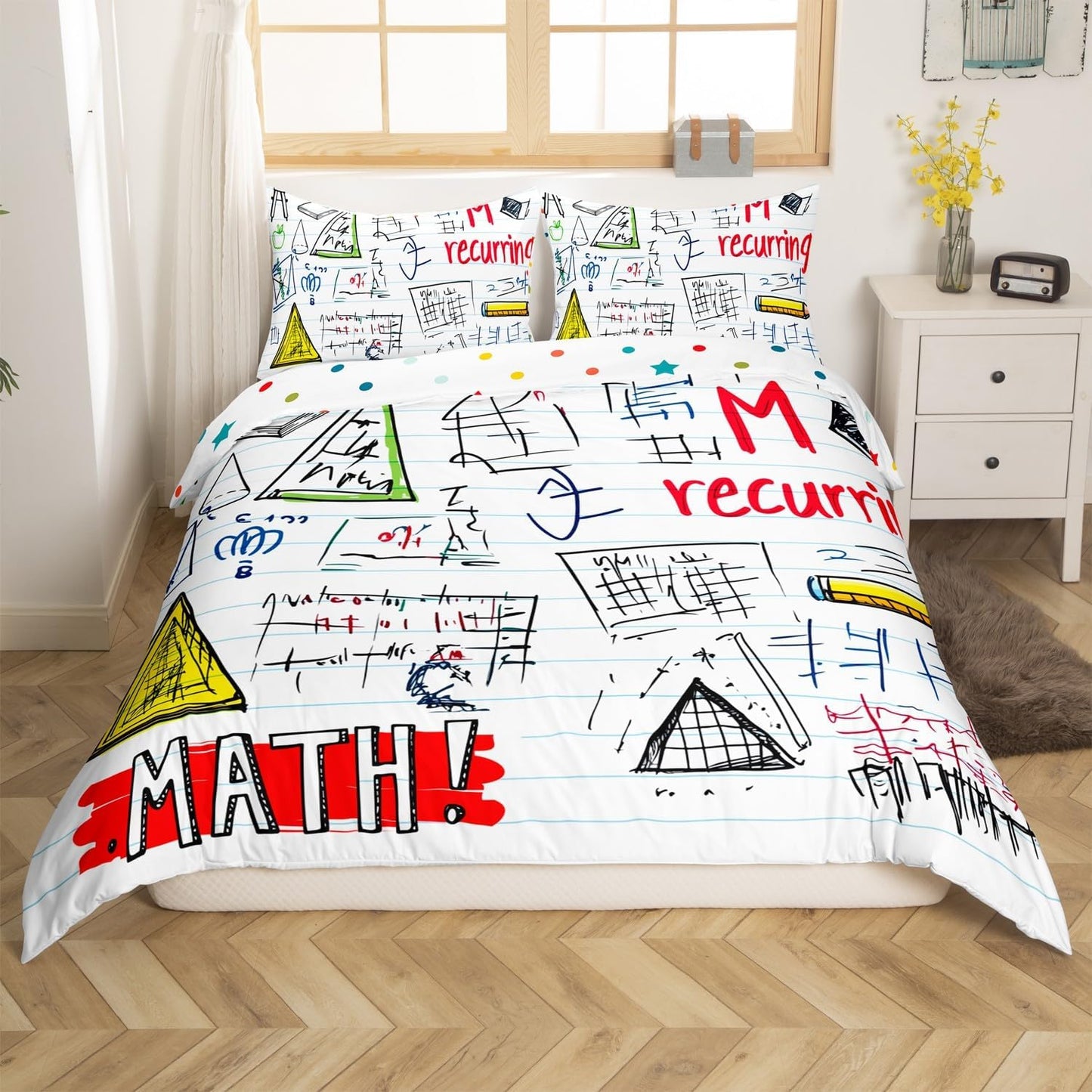 Erosebridal Science Theme Bedding Set Queen Size for Boys Girls Chemistry Periodic Table Print Duvet Cover Chemical Subject Theme Comforter Cover Teens Kids Math Science Atyle Bedspread Cover 3 Pcs