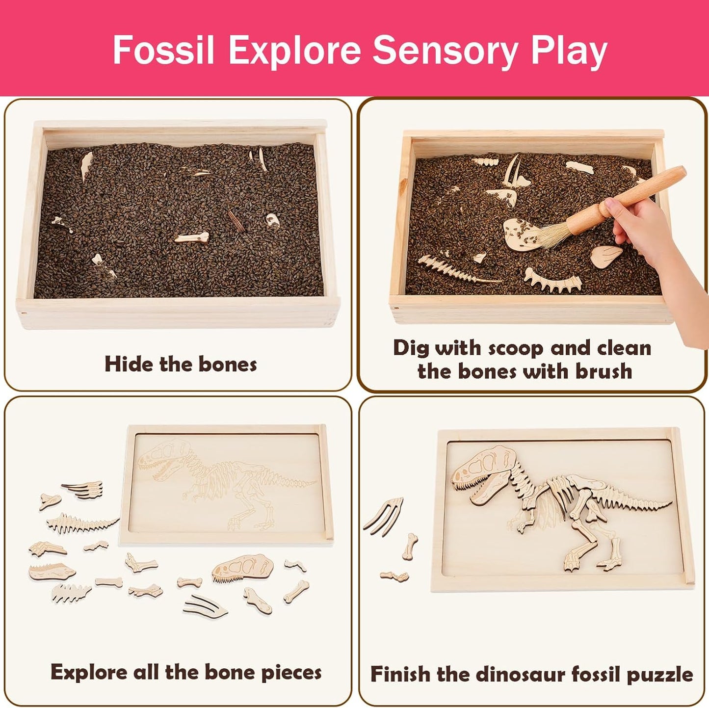 Dino Excavation Archaeology Dig Kit, Fossil Digging Kit for Kids, Dinosaur Skeletons Bones Puzzle Game with Wooden Storage Box, STEM Toys for Boys and Girls (Stegosaurus)