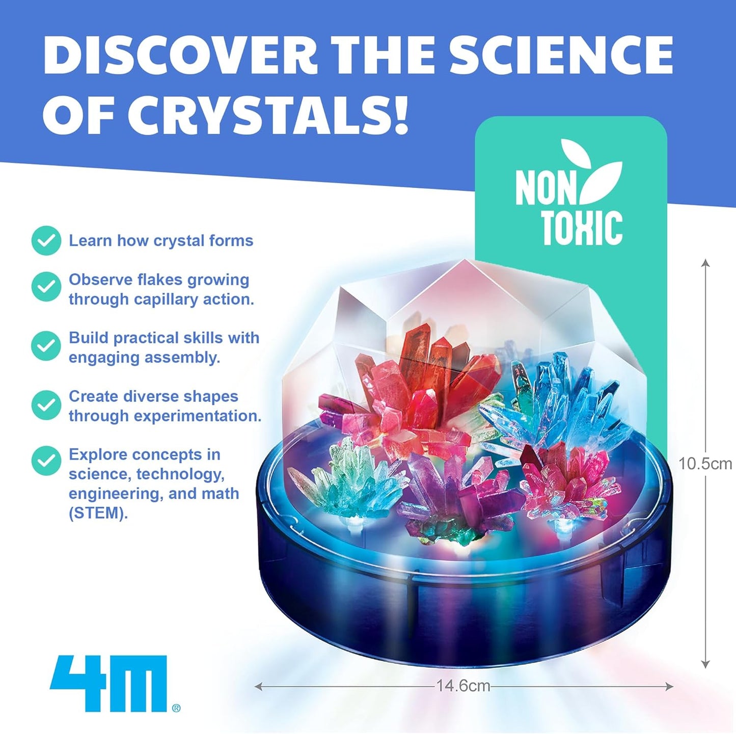 4M Glow Crystal Growing Kit - Grow a DIY Crystal Experiment Specimen, A Great Educational STEM Toys Crystal Making Gift for Kids & Teens, Boys & Girls