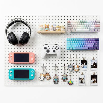 Spampur Peg Board, 4 Pack Metal PegBoard Organizer with Accessories, White Pegboard Panels with 50 Pcs Hooks and Baskets, Wall Organizer for Office, Craft Room Organization, Garage, Sewing Room